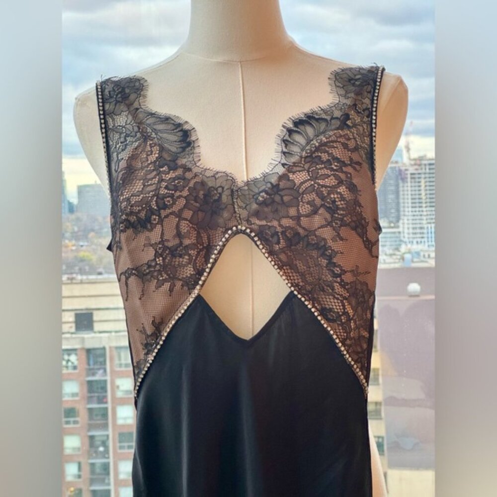 🆕 SELF PORTRAIT 🧿 NWOT Black Lace Satin Maxi Dress, Sz UK 4 / US 0 - Picture 10 of 16